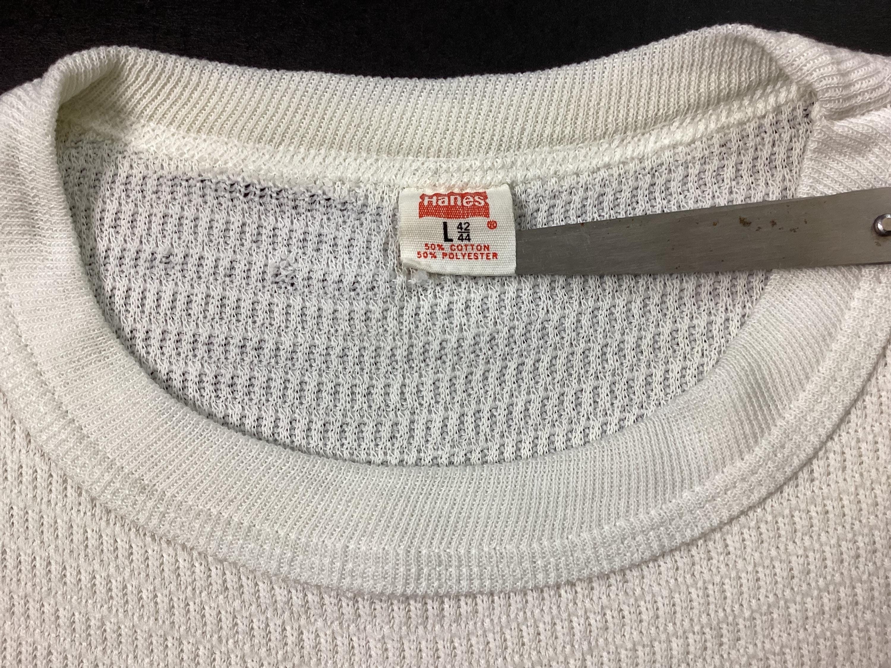 Vintage 80s Hanes Long Tail Thermal Underwear Shirt White M/L