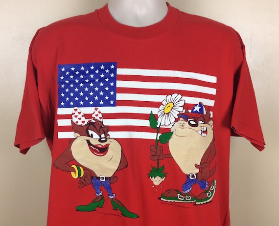 Vtg 1995 Tasmanian Devil Looney Tunes T-Shirt Red XL … - Gem