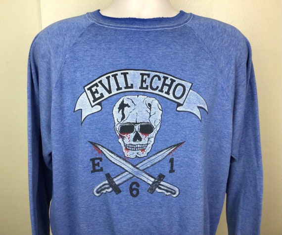 Vtg 80s 90s Evil Echo Raglan Crewneck Sweatshirt … - image 1