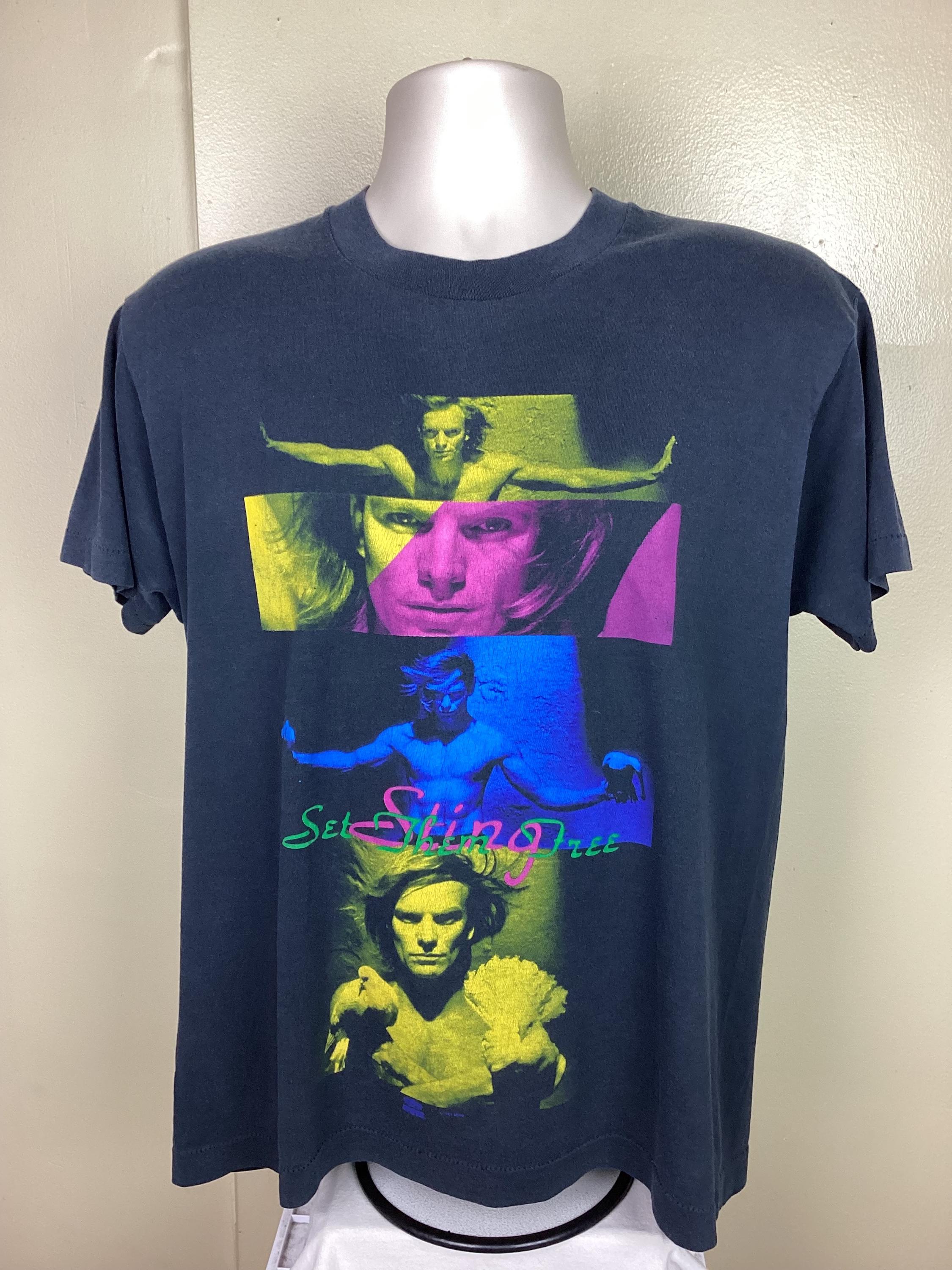 Vtg 80s Sting Set Them Free T-Shirt Nera L Se ami qualcuno Vtg 80s Sting Set Them Free T-Shirt Nera L Se ami qualcuno