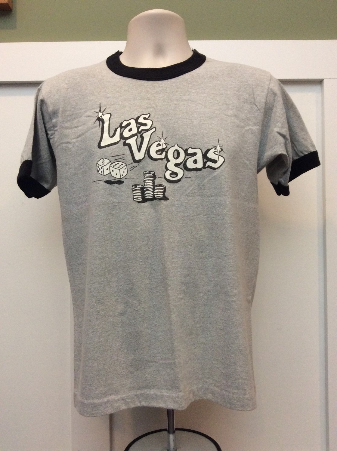 Vtg 80s Screen Stars Las Vegas Ringer T-shirt Heather Gray L - Etsy