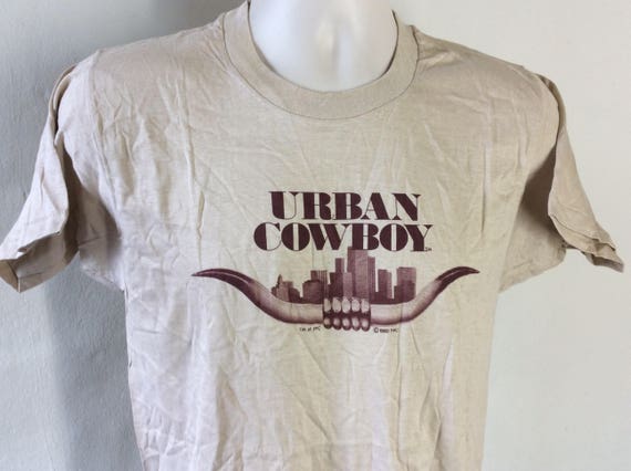 Vtg 1980 Urban Cowboy T-Shirt Beige 80s John Trav… - image 1