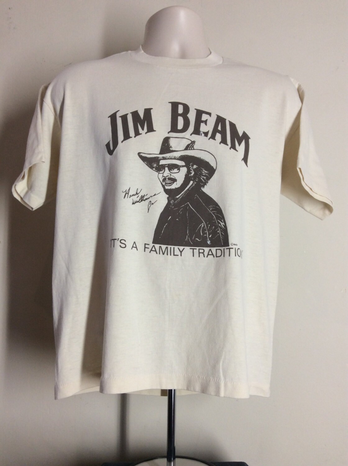 Vtg 80s Hank Williams Jr Jim Beam T-shirt Beige L Country Music 