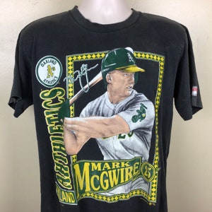 VTG 1991 Mark McGwire Oakland Athletics T-Shirt Schwarz L 90er Jahre Muskatnuss MLB Baseball Spieler Karte