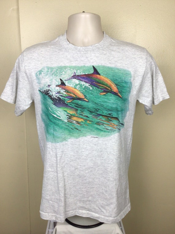 Vtg 1996 Dolphins T-Shirt Heather Gray S 90s Anim… - image 2