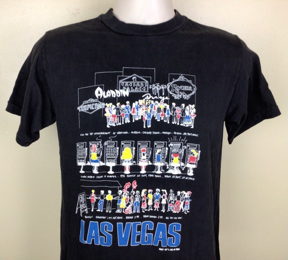 Vtg 1990 Las Vegas Casinos T-Shirt Black S/M 90s … - image 1