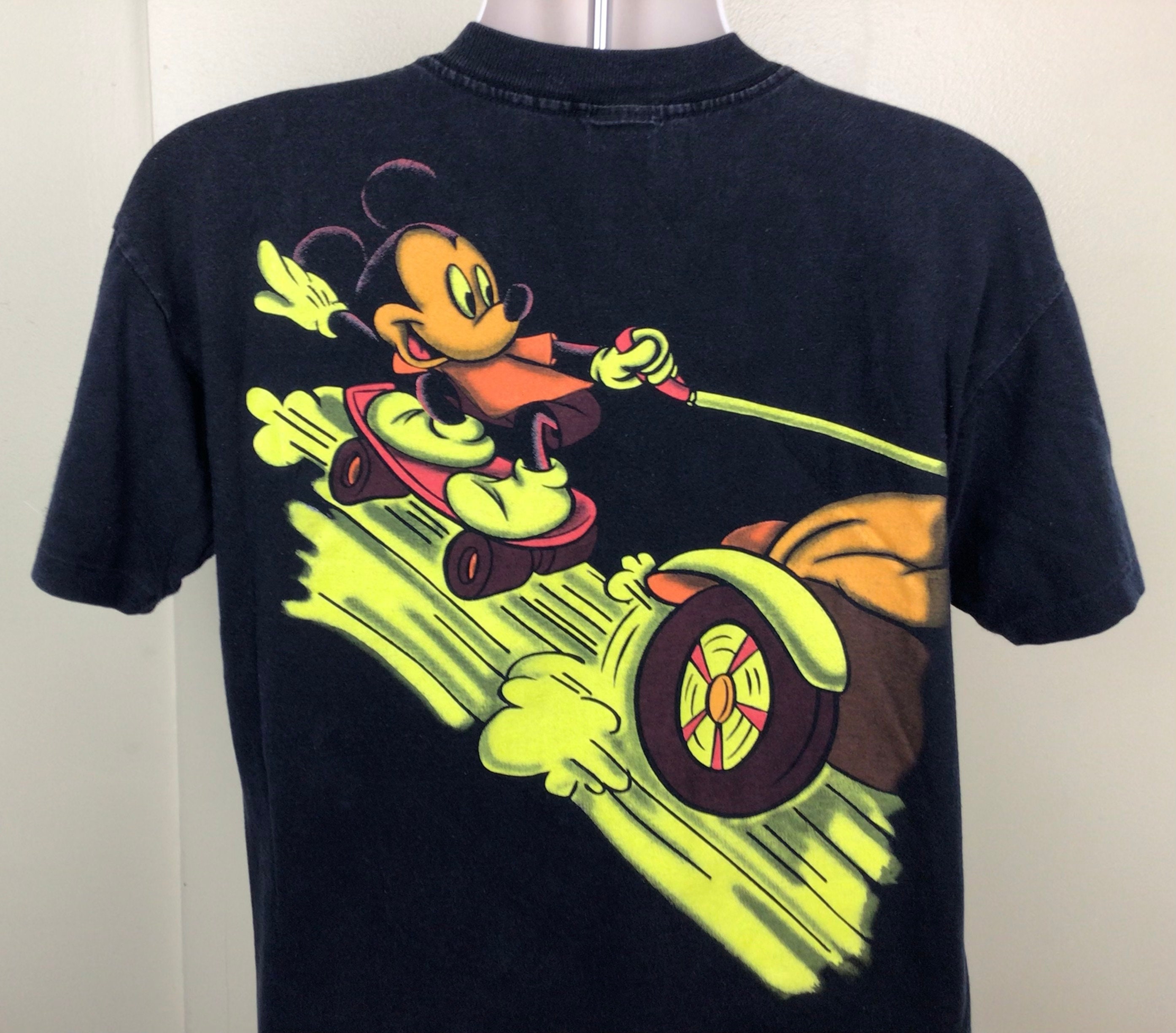 Vtg 90s Disney Goofy Pluto Mickey Mouse T-shirt Black Boxy