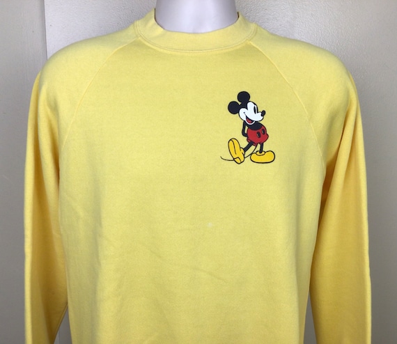 Vtg 80s Mickey Mouse Raglan Crewneck Sudadera Amarilla L Disney
