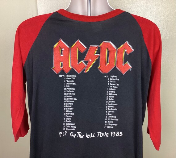 Vtg 1985 Ac/dc Fly on the Wall Raglan Jersey Style Concert T-shirt 