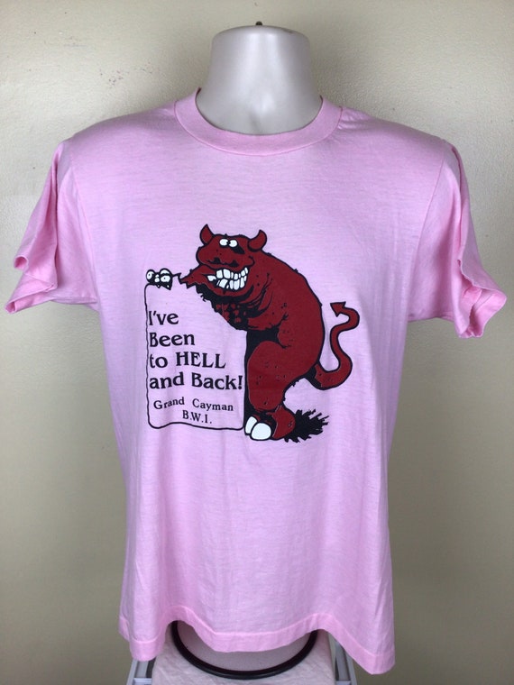 Vtg 80s Hell Grand Cayman BWI T-shirt Pink M/L Screen Stars