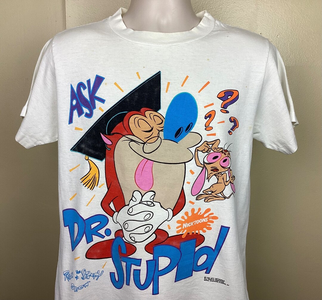 Vtg 1992 Ren and Stimpy Show Ask Dr Stupid T-shirt White M