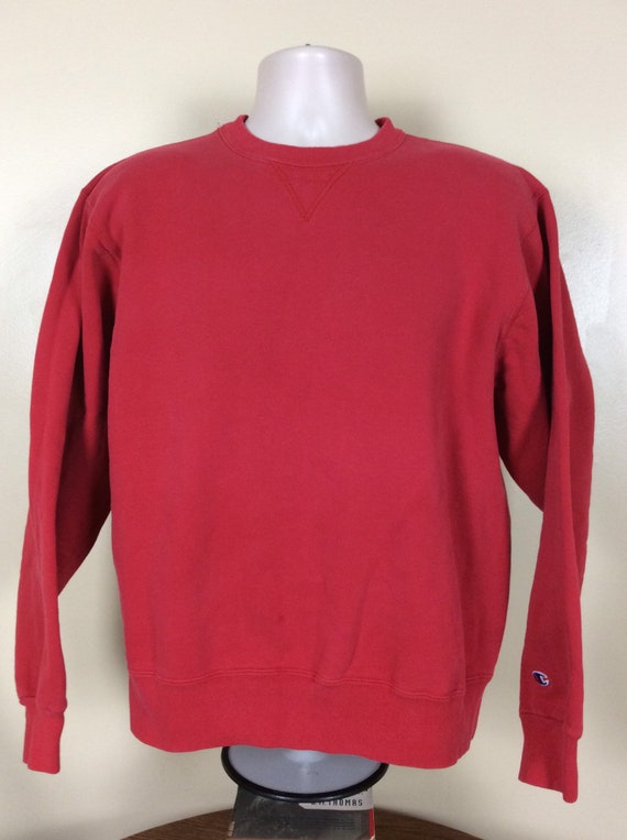 Vtg 90s Champion Plain Red Crew Neck Sweatshirt L… - image 2