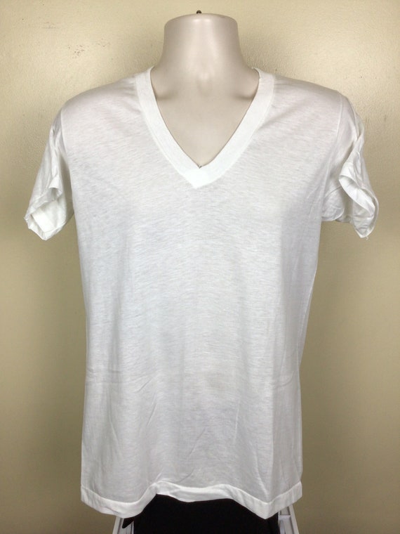 Vtg 70s 80s Fruit Of The Loom Plain White V-Neck … - image 2