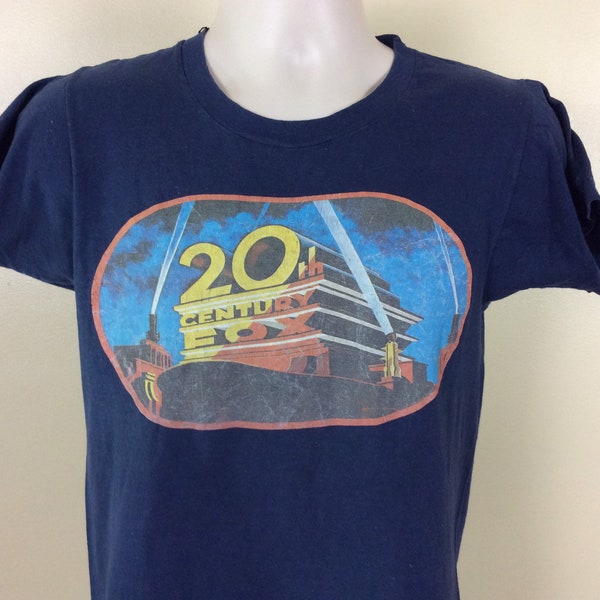 Vtg 70s 20th Century Fox Iron On T-Shirt Navy Blue S/M Movie Studio
