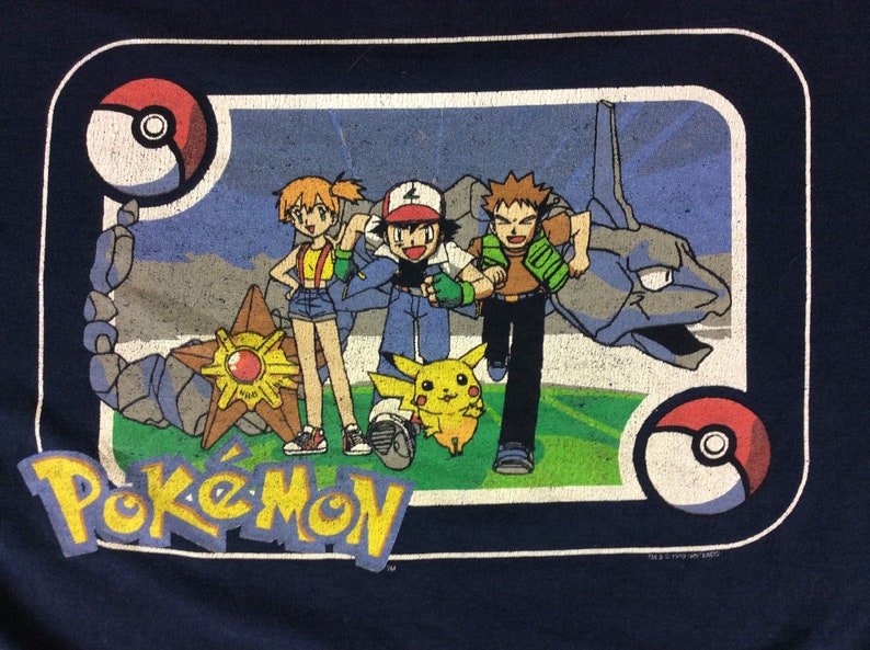 Vtg 1999 Pokémon T-Shirt Blue Adult Size L/XL 90s Nintendo Pokemon Card Video Game image 5