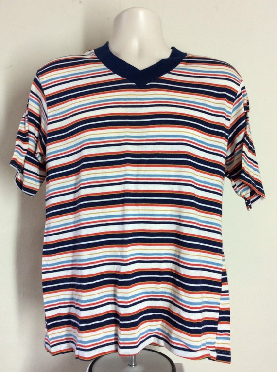 Vtg 70s KMart Striped V-Neck T-Shirt M/L K-Mart S… - image 2