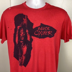 Vtg 1987 Alice Cooper Concert T-Shirt Red M/L 80s Heavy Metal Glam Rock Band Single Stitch Live In The Flesh