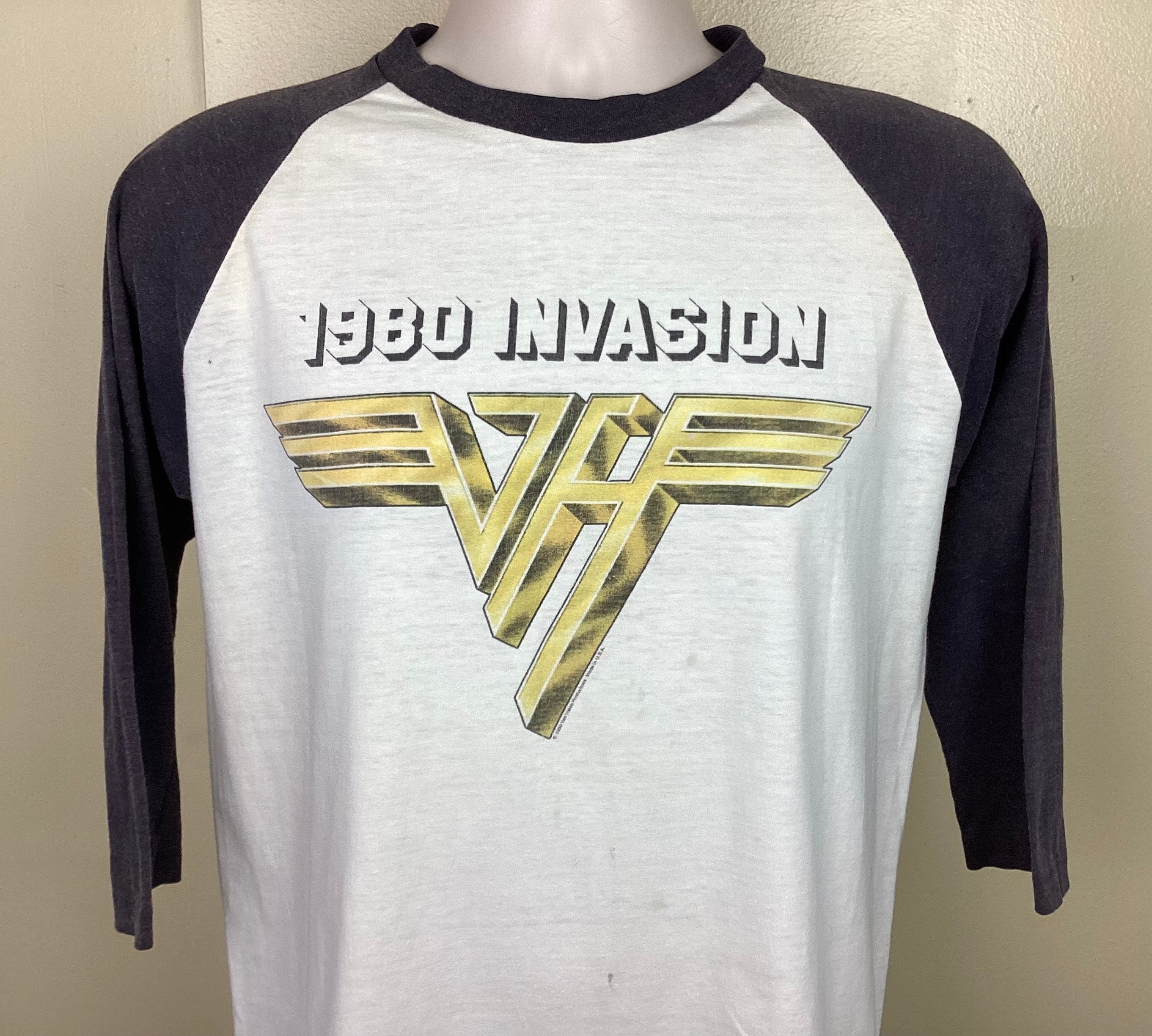 【AAKE】EARTH WING RAGLAN TEE Vtg 1980 Van Halen Invasion Raglan Jersey Style Concert T