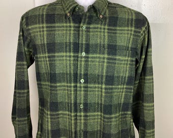 Vtg 60s Donegal Straight Hem Loop Collar Button Down Shirt Yellow 