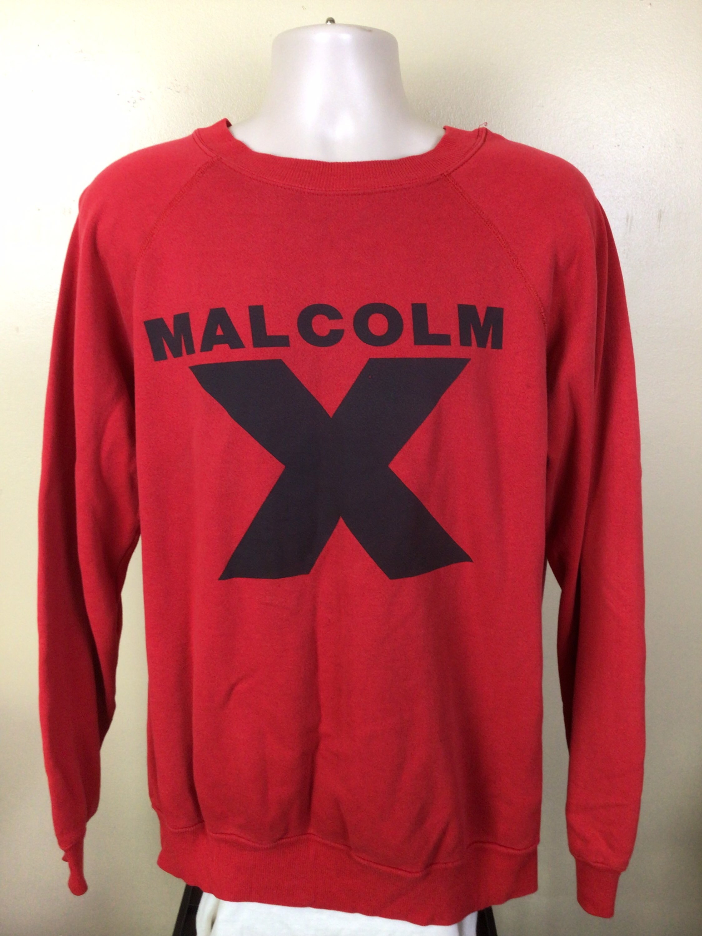 Vtg 80s 90s Malcolm X Raglan Crewneck Sweatshirt Red XL