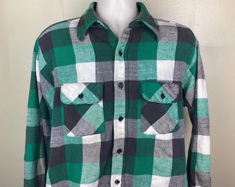 Vintage 80s Five Brother Blue Plaid Flannel Quilted Line