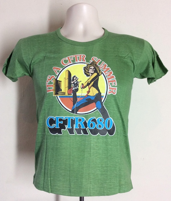 Vtg 70s CFTR 680 Toronto Radio Led Zeppelin T-shirt Green XS