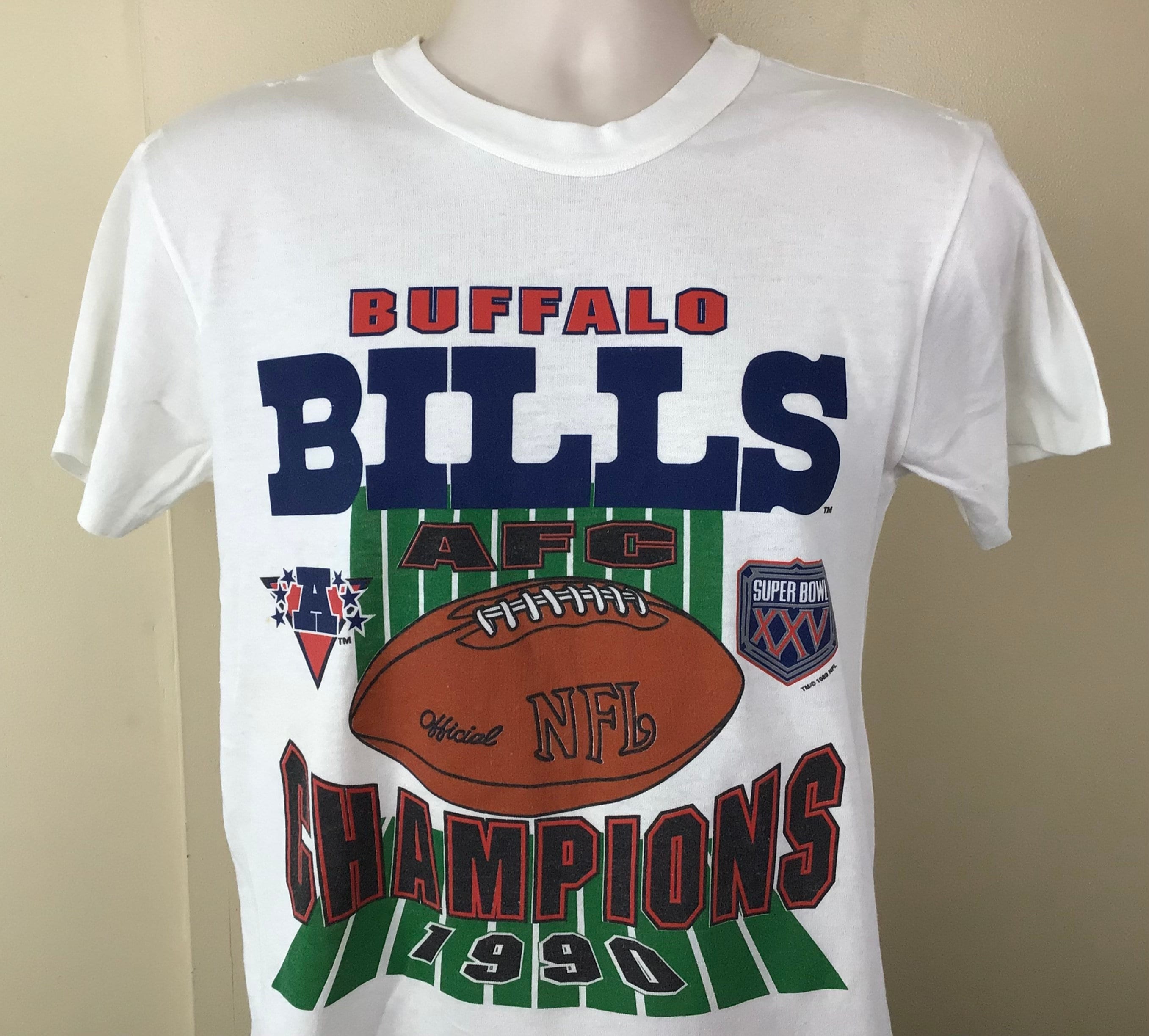 Vtg 1990 Buffalo Bills AFC Champions T-shirt White M 90s Super
