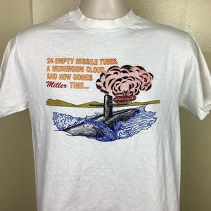 Vtg 80s Nuclear Submarine Mushroom Cloud Miller Time T-shirt White