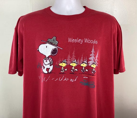 Vtg 90s Snoopy Wesley Woods T-shirt Dark Red XL Velva Sheen