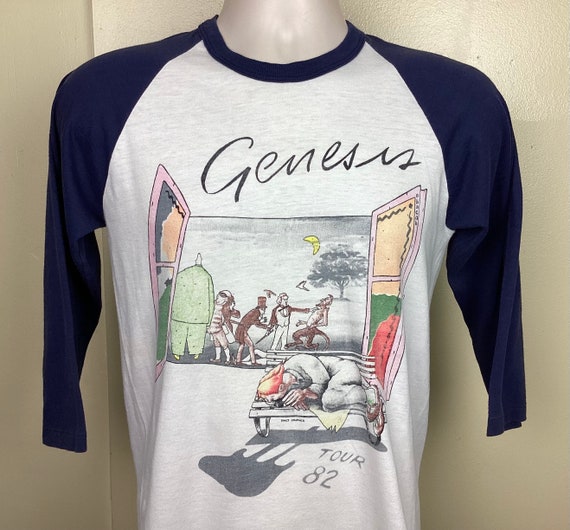 Vtg 1982 Genesis Raglan Jersey Style Concert T-shirt White Blue S