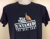 Vtg 90s Wild Turkey Untamed T-Shirt Black L Anvil Bourbon Whiskey Alcohol Booze