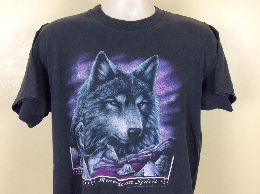 Vtg 1993 3D Emblem American Spirit Wolf Native American T-shirt