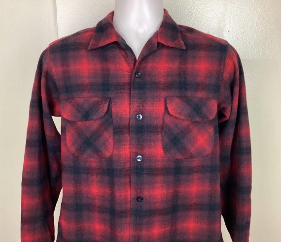 Vtg 50s 60s Pendleton Shadow Plaid Board Shirt S/M Red Black Wool Vtg 50s 60s Pendleton Shadow Plaid Board Shirt S/M Red Black Wool