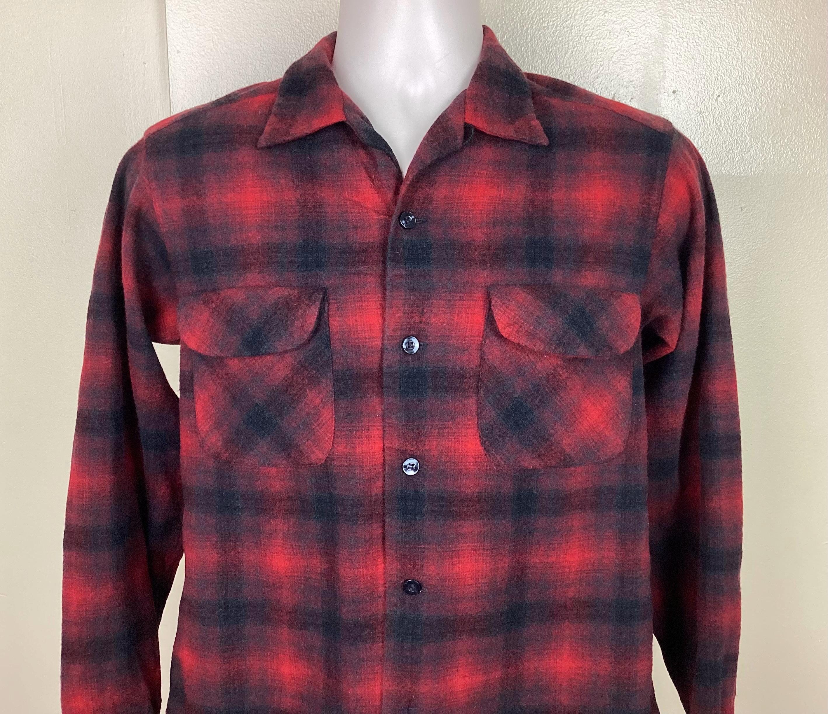 Vtg 50s 60s Pendleton Shadow Plaid Board Shirt S/M Red Black Vtg 50s 60s Pendleton Shadow Plaid Board Shirt S/M Red Black