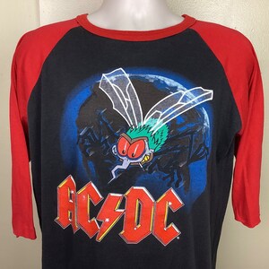 Vtg 1985 Ac/dc Fly on the Wall Raglan Jersey Style Concert T-shirt 