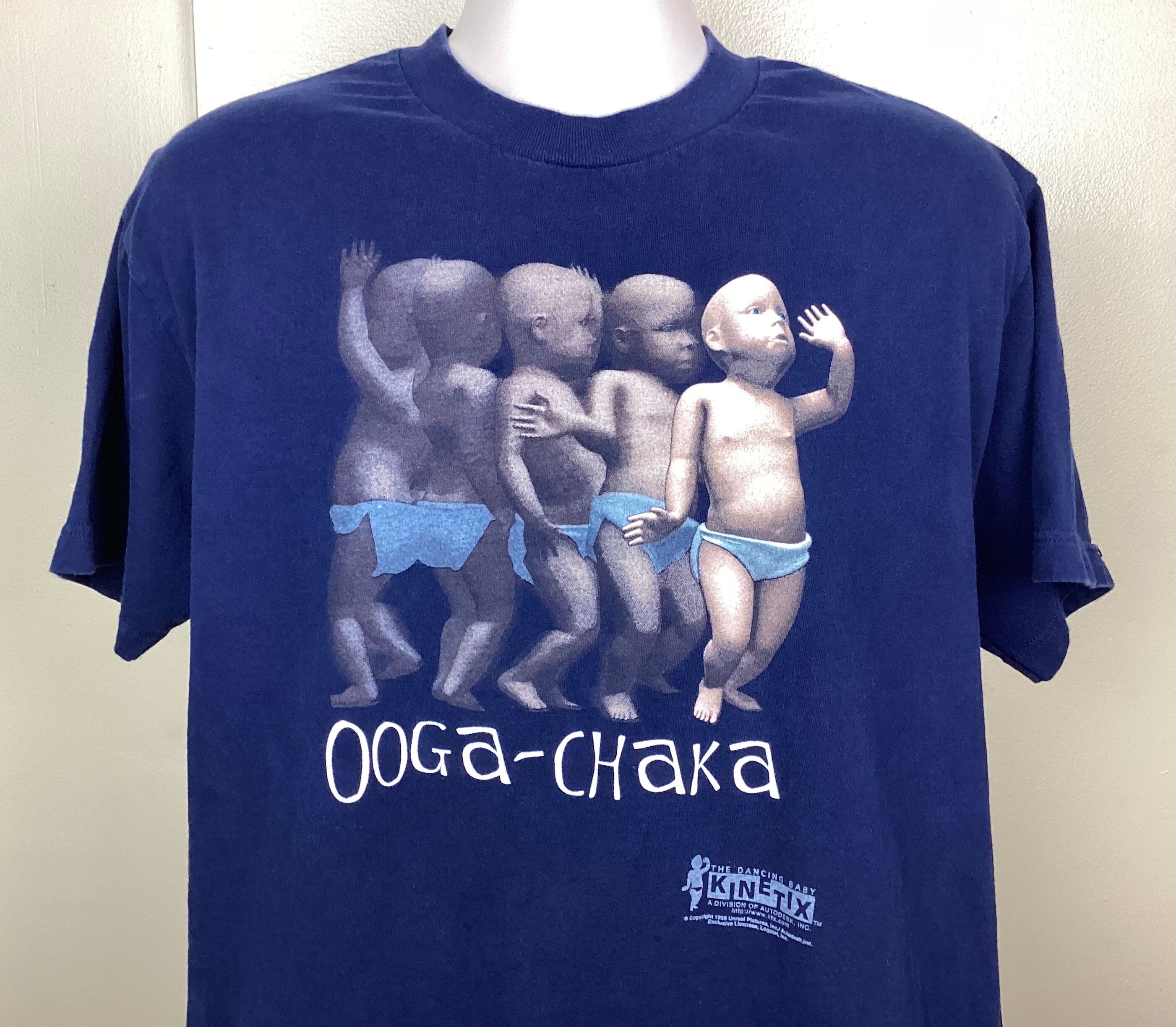 Vtg 1998 Dancing Baby Ooga Chaka T-shirt Blue L 90s Ally Mcbeal TV 