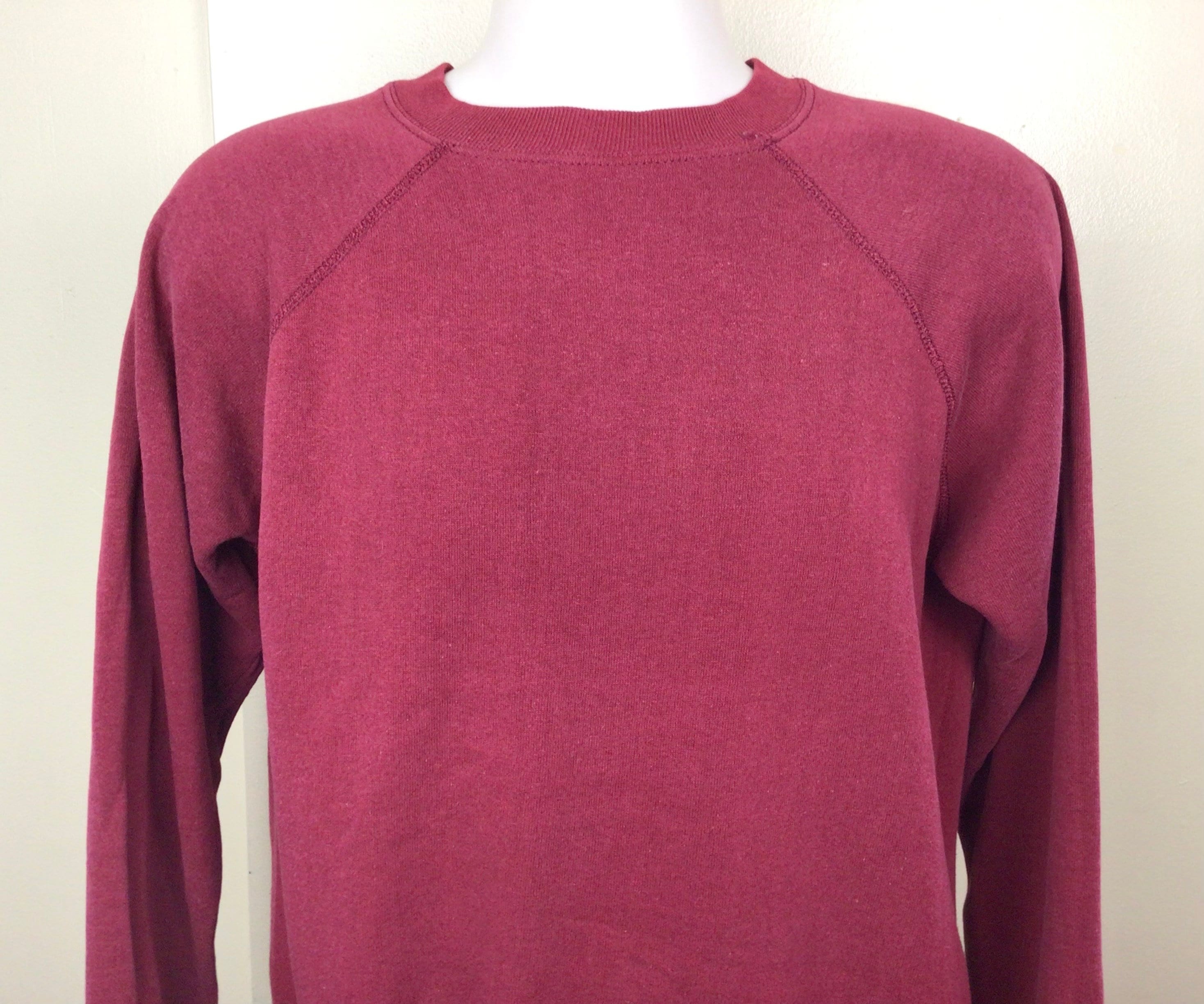 Vtg 80s Pannill Plain Burgundy Raglan Crewneck Sweatshirt L
