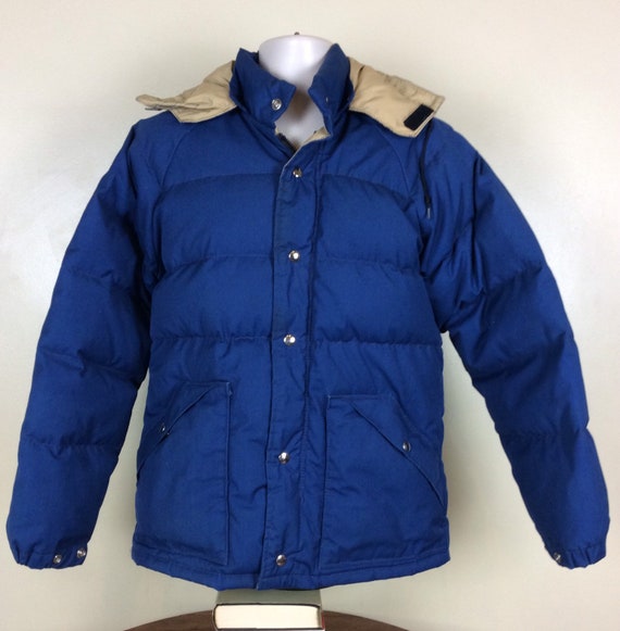 Vtg 70s 80s EMS Eastern Mountain Sports Down Puffer Coat Blue S Puffy Jacket