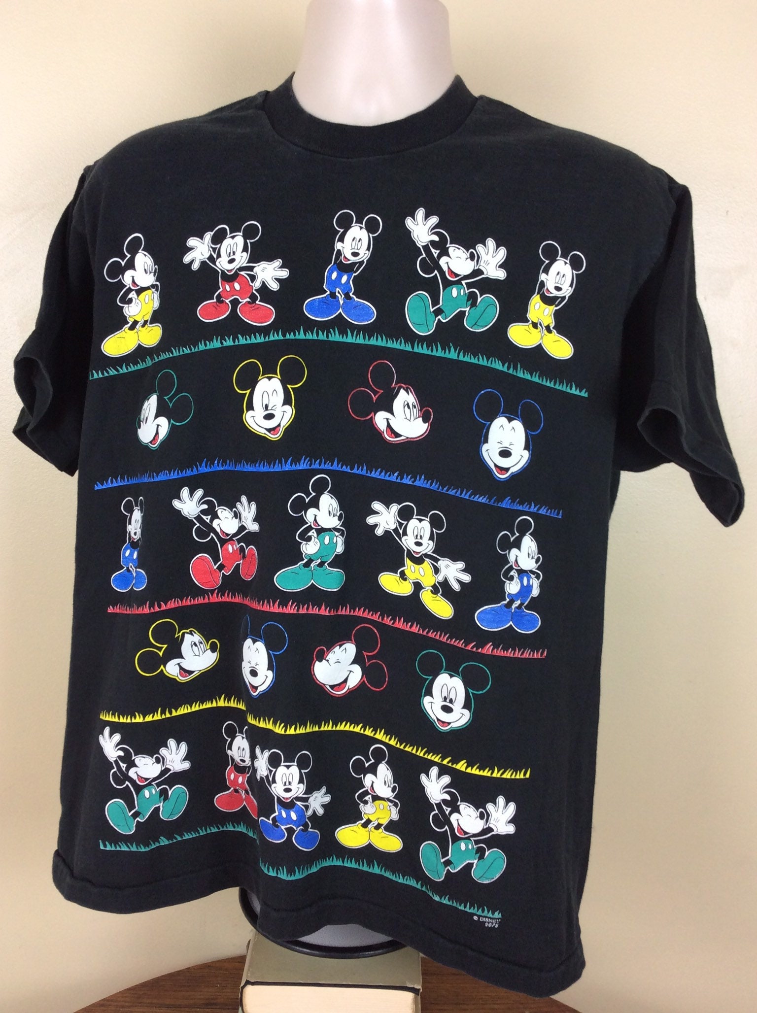 Vtg 90s Mickey Mouse T-shirt Black XL Disney Single Stitch