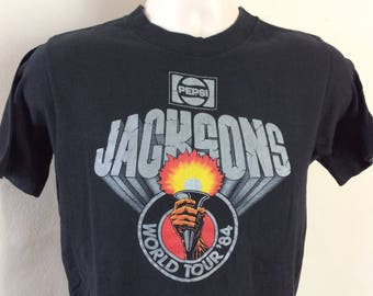 Vtg 1984 Jacksons Concert T-shirt Black S/M 80s Michael Jackson