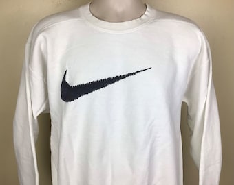 Vtg 90s Nike Big Center Swoosh Crewneck Sweatshirt White L Made In USA