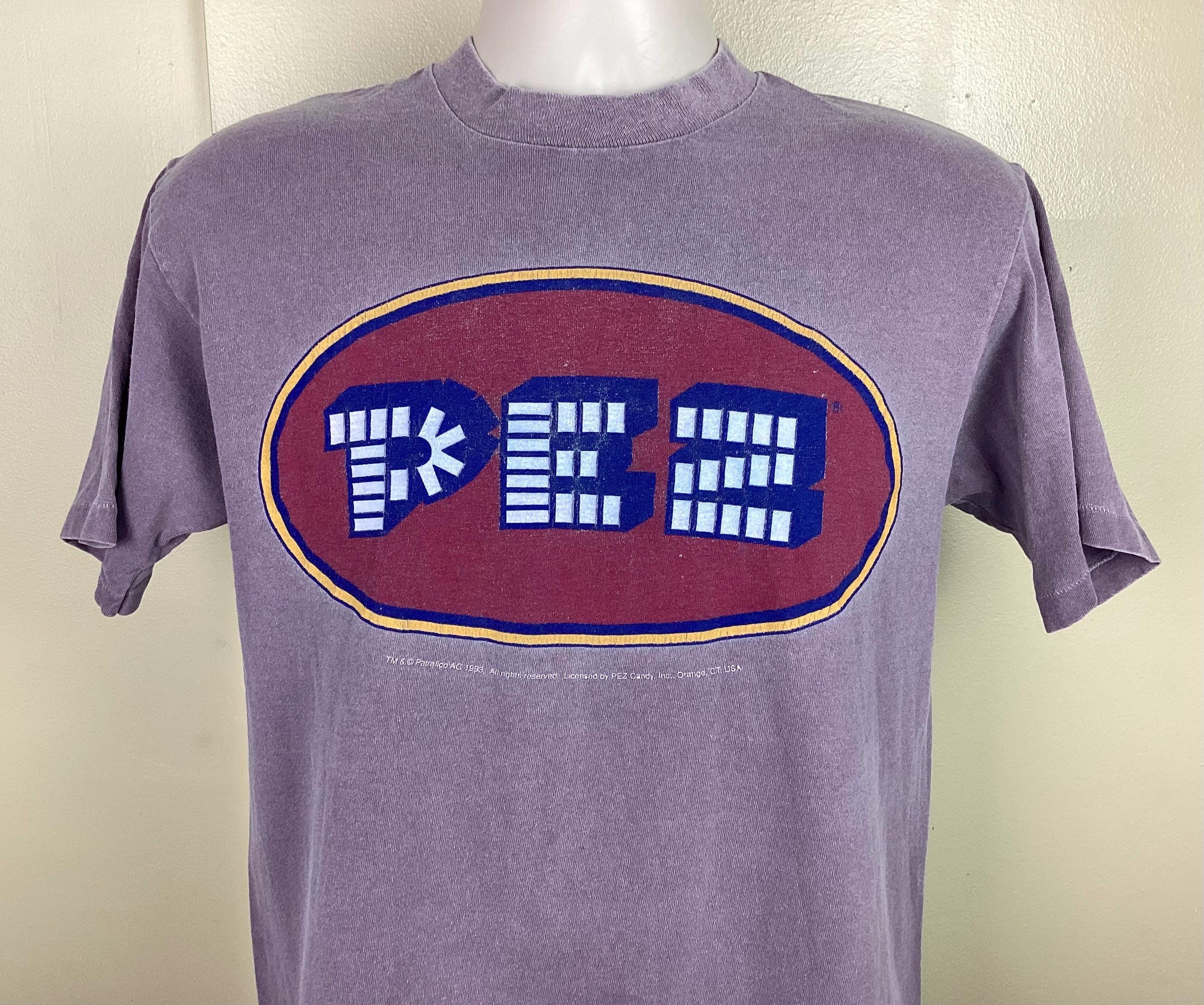 Vtg 1993 PEZ T-shirt Purple M 90s Candy Logo Fruit of the Loom