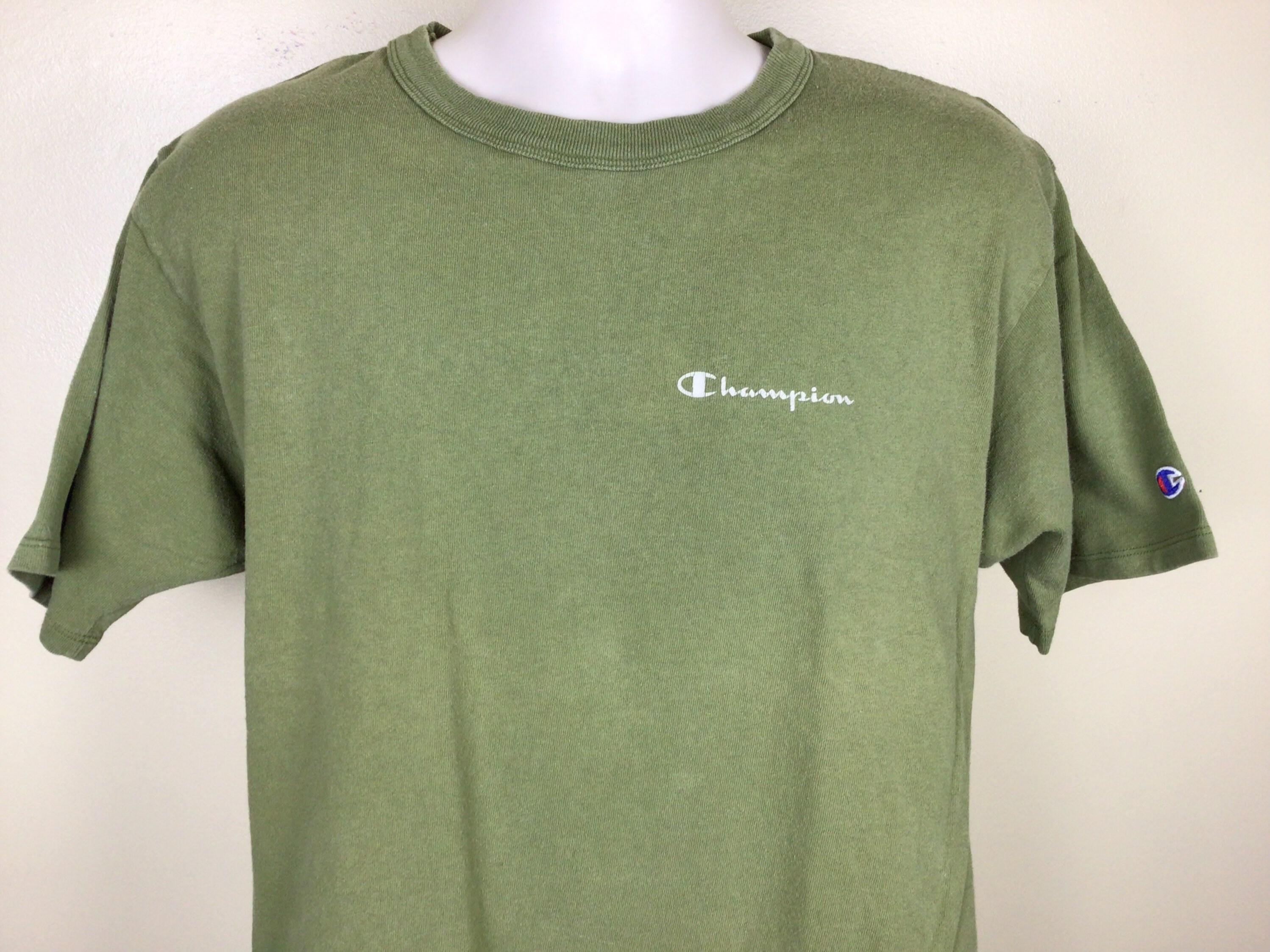 Vtg 90s Champion Logo Olive Green T shirt M L Athletics Brand Etsy