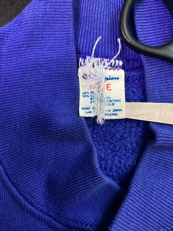 Vtg 80s Champion Plain Blue Henley Collar Sweatshirt L Blank