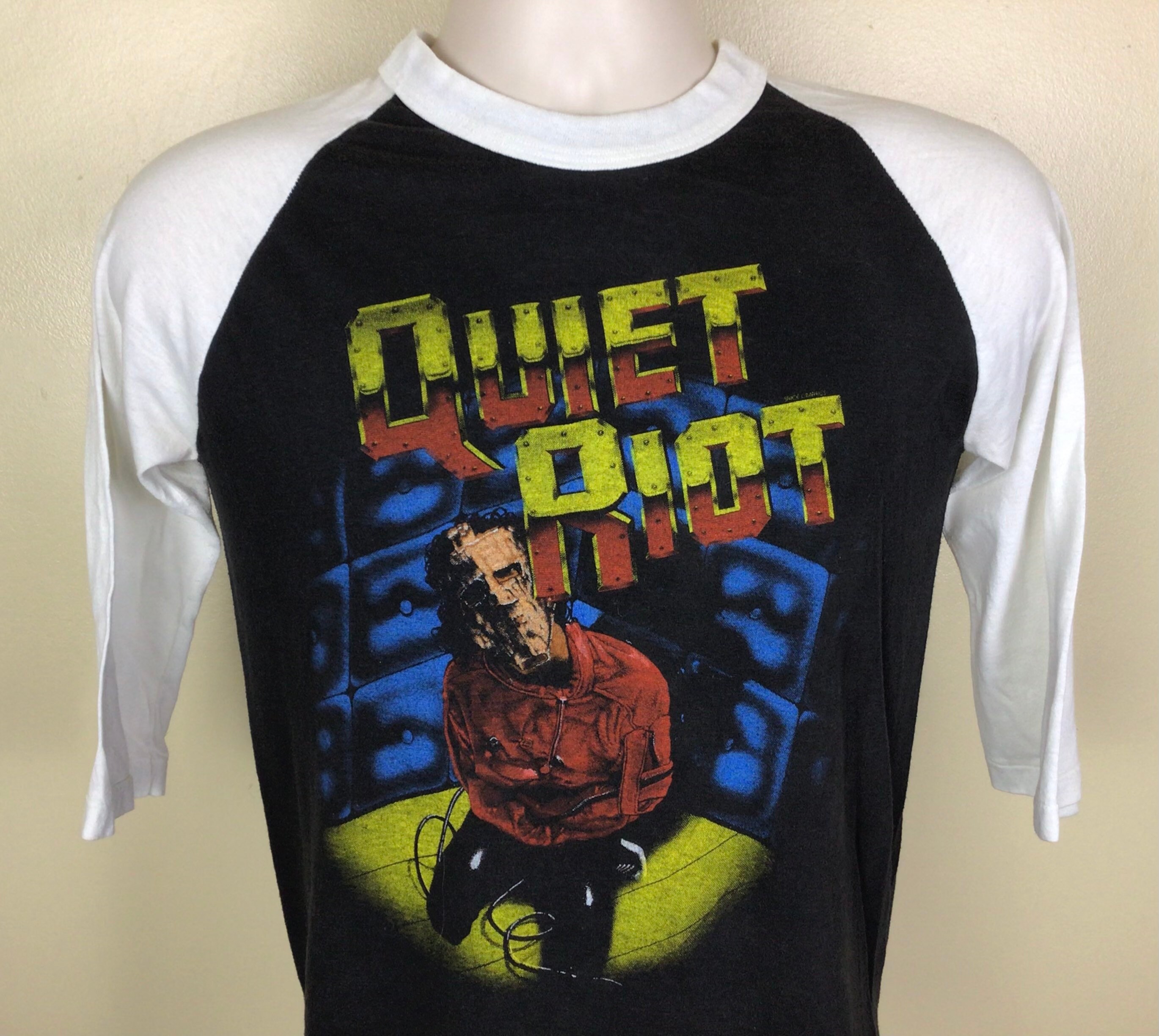Vtg 1983 Quiet Riot Jersey Style Concert T-shirt Black 80s S Vtg 1983 Quiet Riot Jersey Style Concert T-shirt Black 80s S