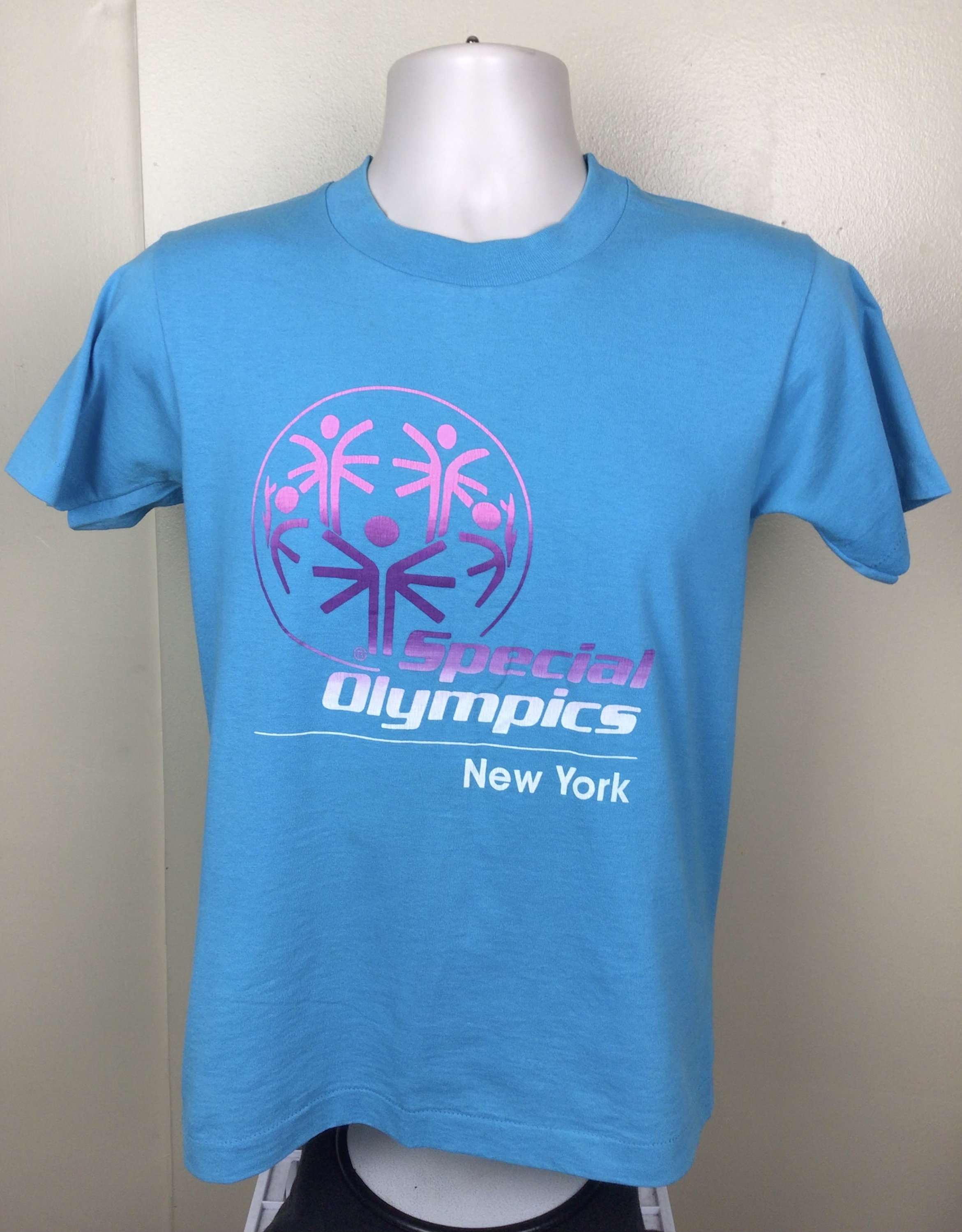 Vtg 90s Special Olympics New York T-shirt Turquoise Blue S
