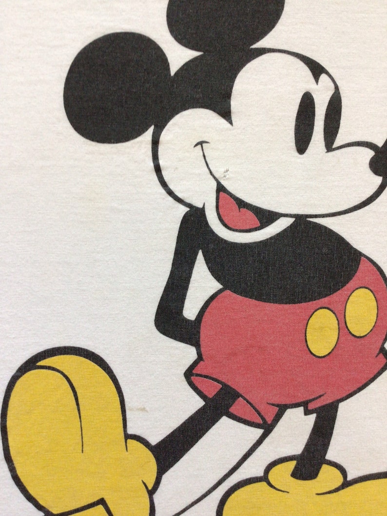 Vtg 80s 90s Mickey Mouse Ringer T-Shirt White L/XL Disney 100% Cotton Made In USA image 5