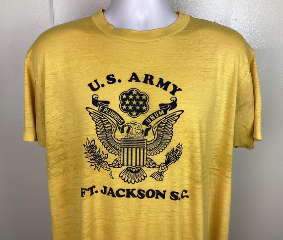 Vtg 80s U.S. Army Ft. Jackson S.C. T-shirt Gold Yellow XL Fort 