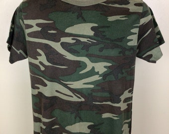 Vtg 80s Mackler Woodland Camo T-shirt Green M/L Camouflage