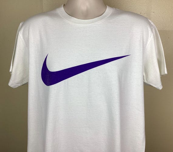Vtg Early 90s Nike Big Center Swoosh Logo T-shirt White Purple L